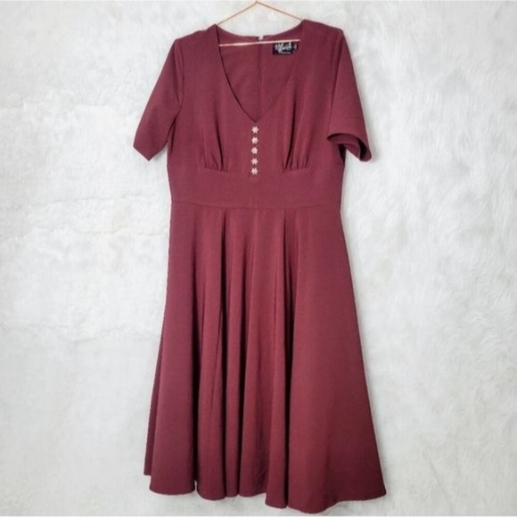 NWT Hell Bunny Burgundy Red Embellished Rhinestone Fit & Flare ModCloth Holiday - Picture 7 of 12